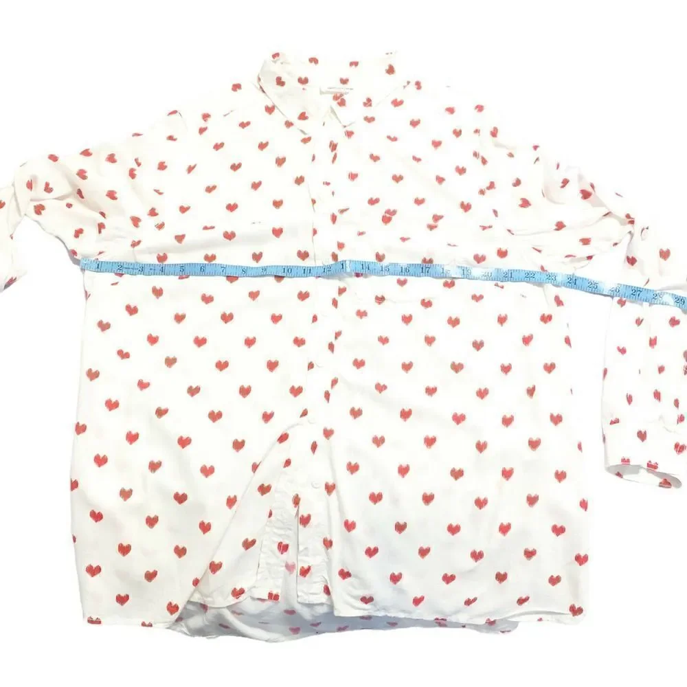 BeachLunchLounge Collection Women’s White Red Heart Button Down Blouse- No Size